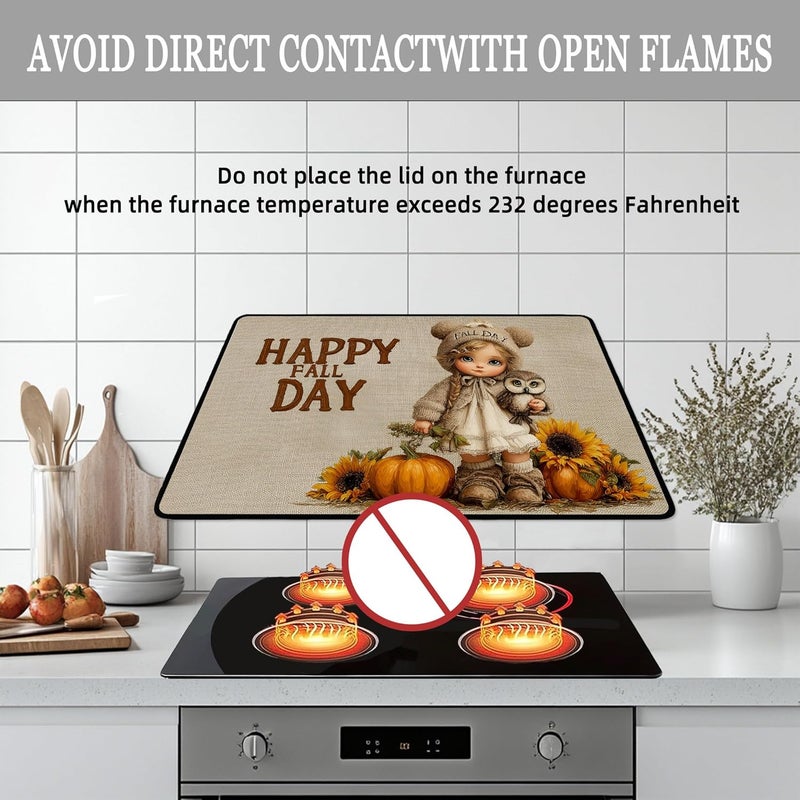 WRTCPOC Fall Pumpkin Electric Stove Top Cover, Cute Doll & Owl Heat Resistant Glass Stove Top Cover for Electric Stove – Thanksgiving Day Glass Cooktop Protector Expands Usable Space - Image 3